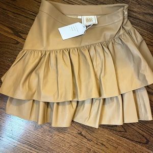 Emily McCarthy Faux leather tan skirt